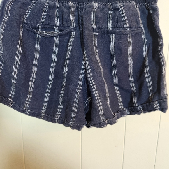 Athleta Navy Blue White Stripe Drawstring Cabo Linen Shorts Size 2 - Picture 11 of 16